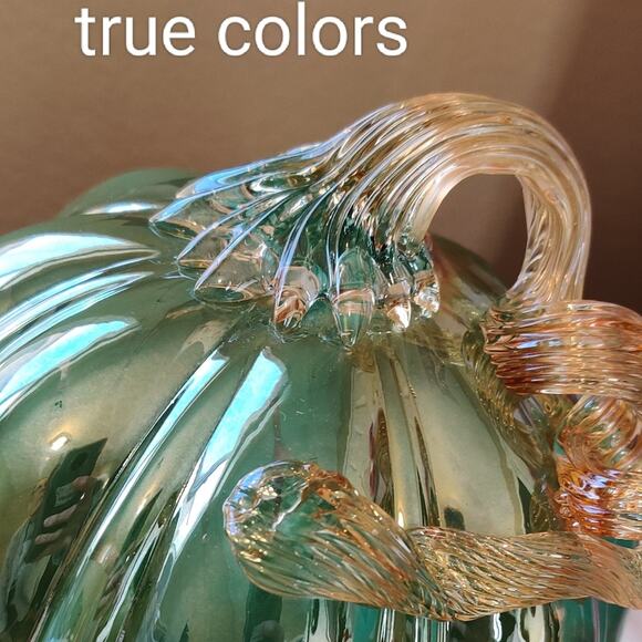Christian Siriano Shabby Chic Blue Green Blown Glass Fall Pumpkin Beachy Decor - Picture 4 of 12